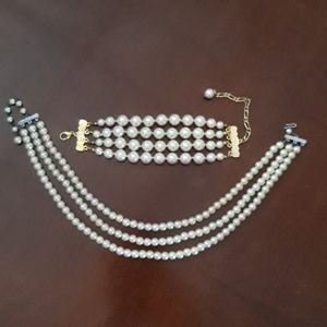 Faux pearl necklace and bracelet